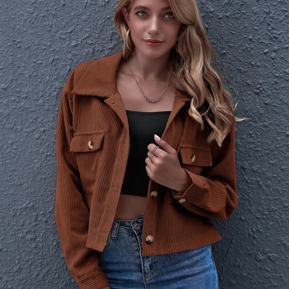 button up pocket corduroy classic jacket shacket - Picture 6 of 13